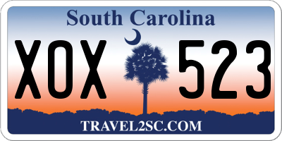 SC license plate XOX523