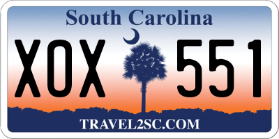 SC license plate XOX551