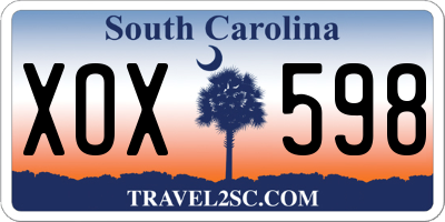 SC license plate XOX598