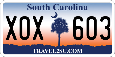 SC license plate XOX603