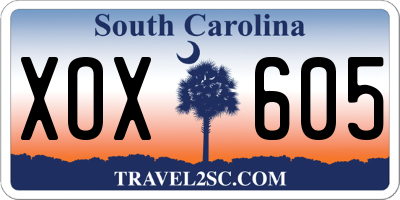 SC license plate XOX605