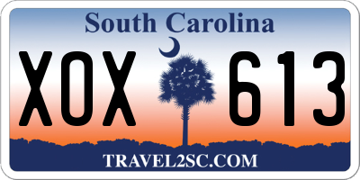SC license plate XOX613