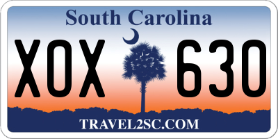 SC license plate XOX630