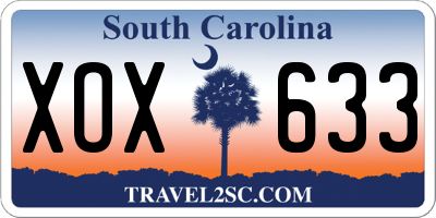 SC license plate XOX633