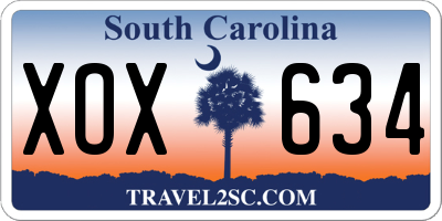 SC license plate XOX634