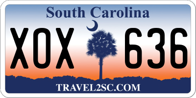 SC license plate XOX636