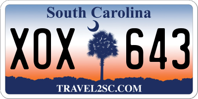 SC license plate XOX643