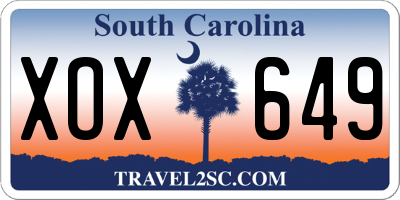 SC license plate XOX649