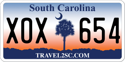 SC license plate XOX654