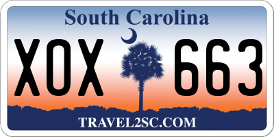 SC license plate XOX663
