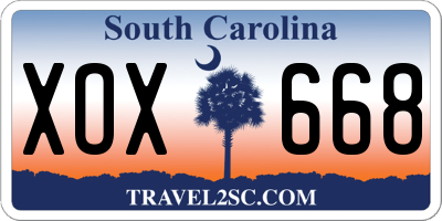 SC license plate XOX668
