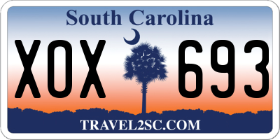 SC license plate XOX693