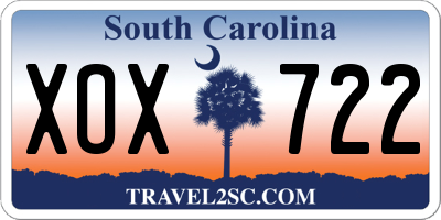 SC license plate XOX722
