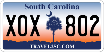 SC license plate XOX802