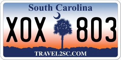 SC license plate XOX803