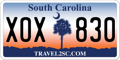 SC license plate XOX830