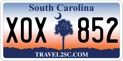 SC license plate XOX852