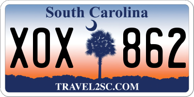 SC license plate XOX862