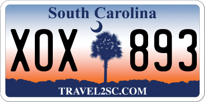 SC license plate XOX893