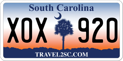 SC license plate XOX920