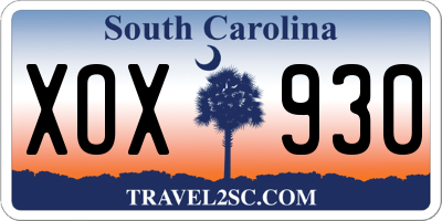 SC license plate XOX930
