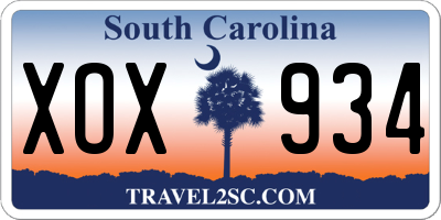 SC license plate XOX934