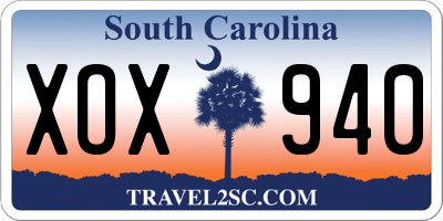 SC license plate XOX940
