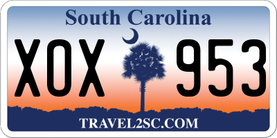 SC license plate XOX953