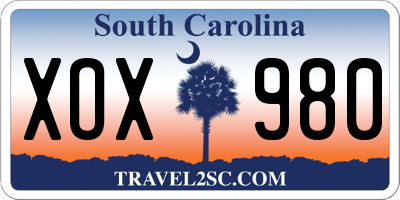 SC license plate XOX980