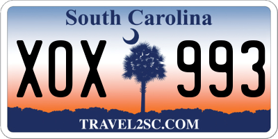 SC license plate XOX993