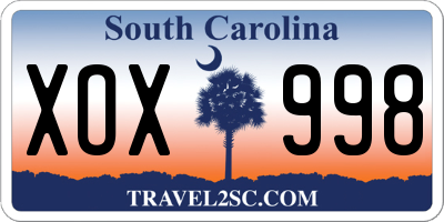SC license plate XOX998