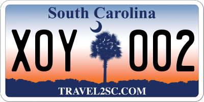 SC license plate XOY002