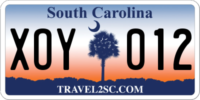 SC license plate XOY012