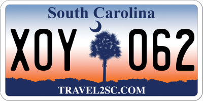 SC license plate XOY062
