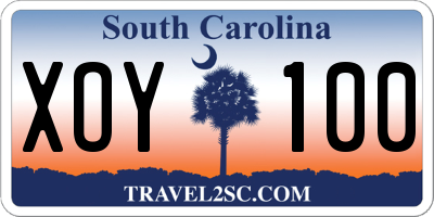 SC license plate XOY100
