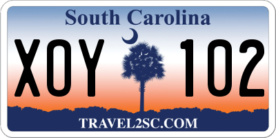 SC license plate XOY102