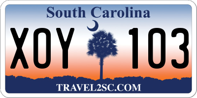 SC license plate XOY103