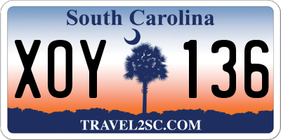 SC license plate XOY136