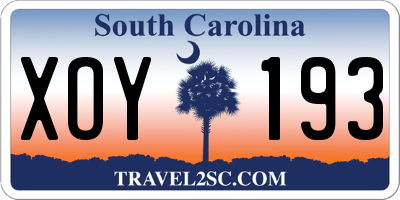 SC license plate XOY193