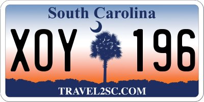 SC license plate XOY196