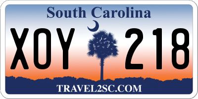 SC license plate XOY218