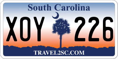 SC license plate XOY226