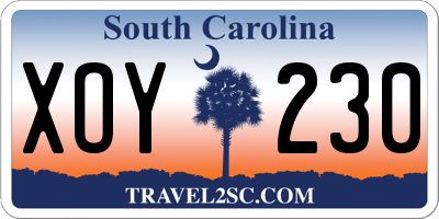 SC license plate XOY230