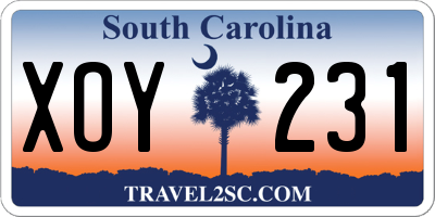 SC license plate XOY231