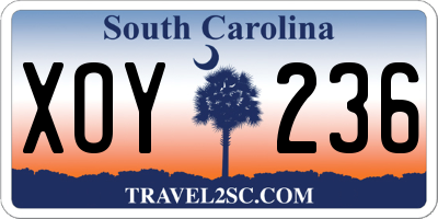 SC license plate XOY236