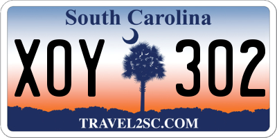 SC license plate XOY302