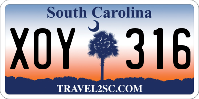 SC license plate XOY316