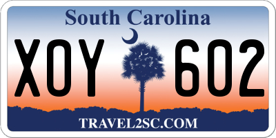 SC license plate XOY602