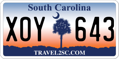 SC license plate XOY643