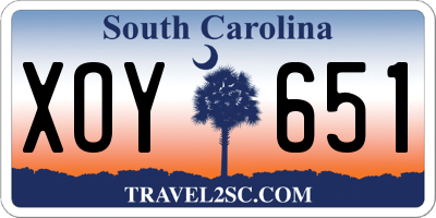 SC license plate XOY651